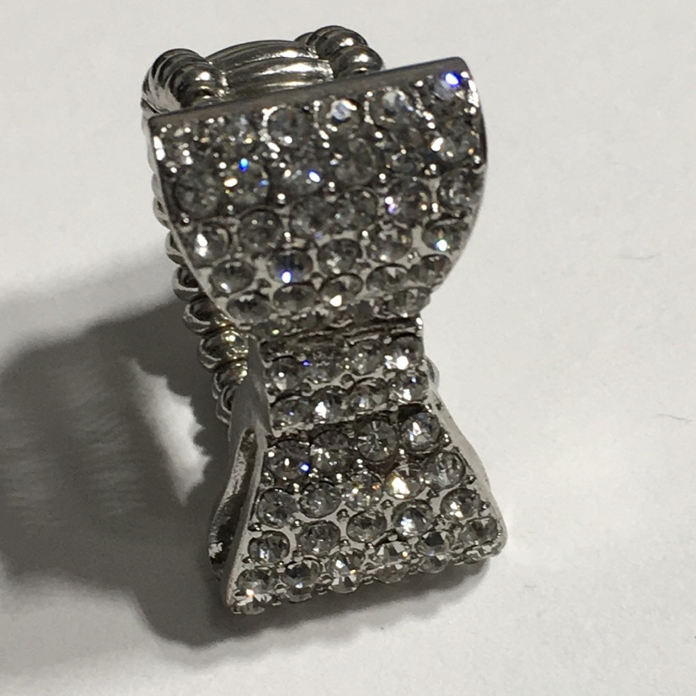 Vintage Rhinestone Stretchable Ribbon Bow Ring - Picture 2 of 8